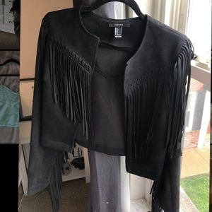 Black fringe velvet jacket
